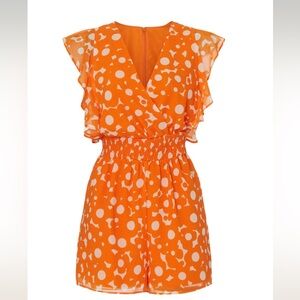 Slate & Willow Orange and White Floral Ruched Romper